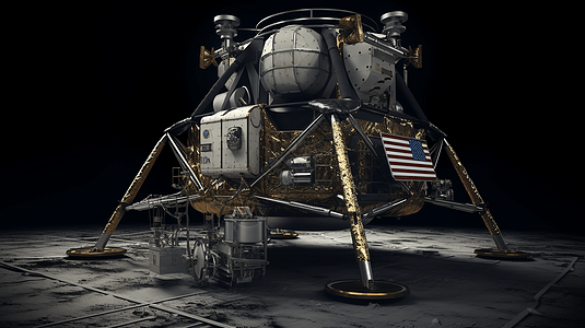 月球表面的阿波罗月球着陆器高清图片