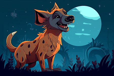 在月光下大笑的鬣狗背景图片