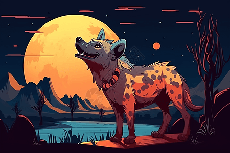 月光下大声吠叫的鬣狗图片