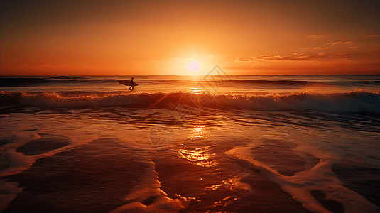 日落反射在平静的海浪上图片