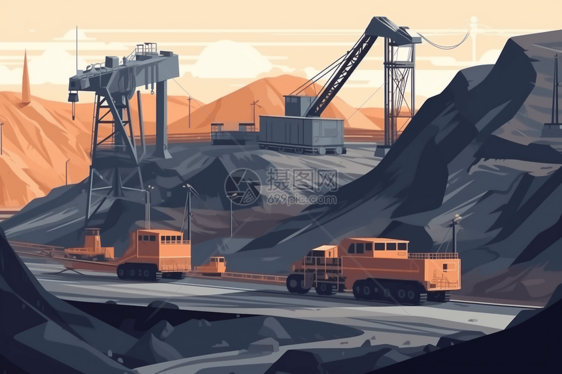 风格的露天煤矿平面插图图片