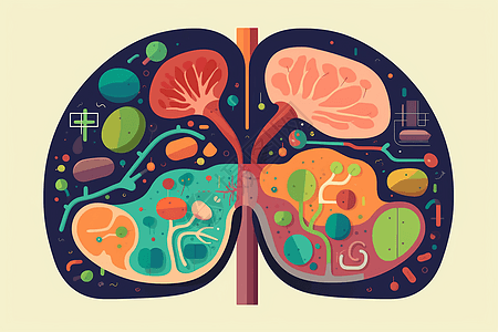 彩色的扁平肝脏器官插画图片
