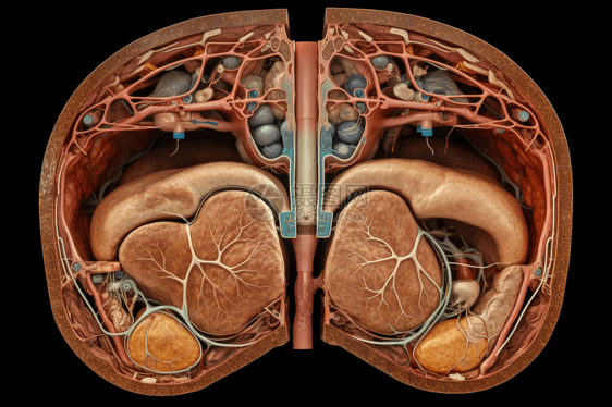 人类肝脏的横截面视图图片