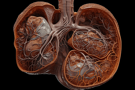 布满血管的人类肝脏的3D图图片