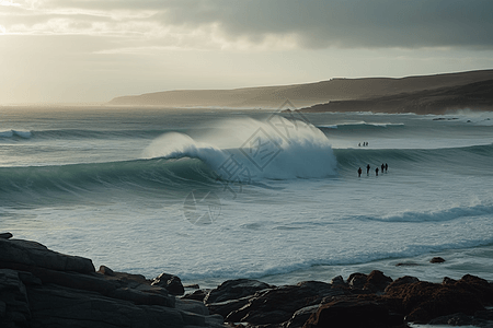 大浪撞击海岸的美景图片