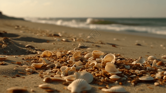 海边沙滩上的贝壳背景图片