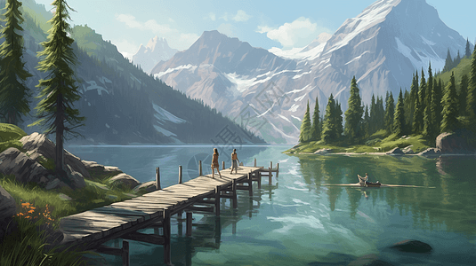 大山和湖泊的唯美风景图片