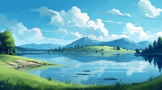 宁静的湖面风景图片