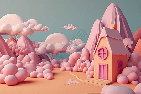 静物摆件粉色童话小镇设计图片