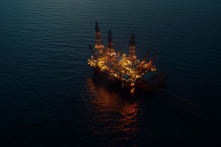 日出时的海上石油钻井平台图片