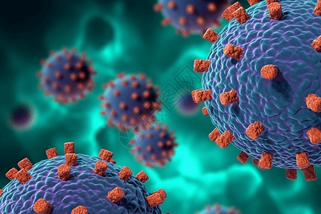 漂浮的紫色球形病毒图片
