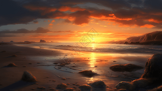 海滩日落的美景图片