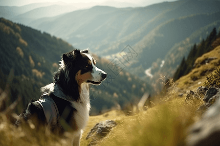 边境牧羊犬徒步穿越风景图片