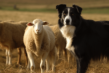 边境牧羊犬和羊群图片