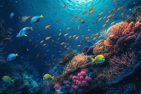 珊瑚礁中游泳的鱼背景图片