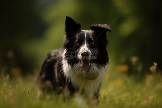 边境牧羊犬在绿色草地上玩耍图片