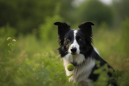 边境牧羊犬在绿色草地上玩耍图片