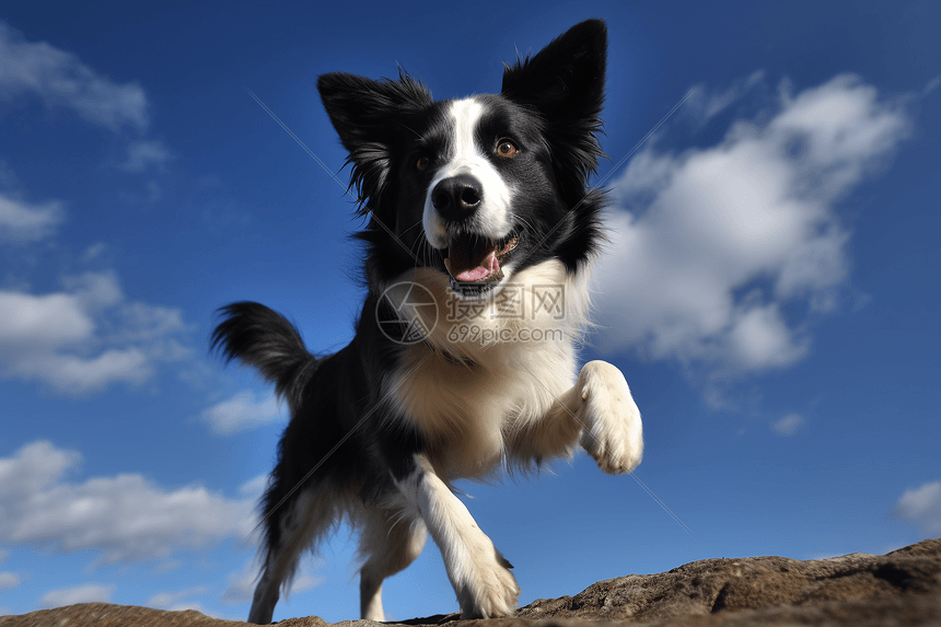 边境牧羊犬在阳光下跳跃图片