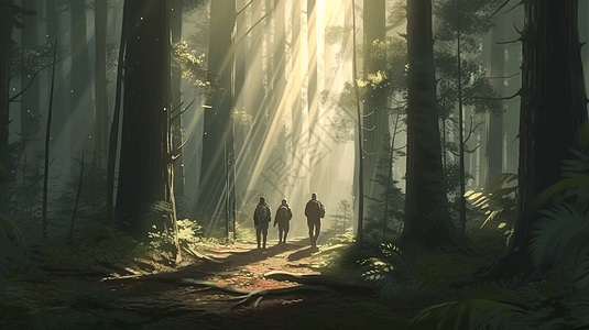 徒步穿越一片宁静的森林图片