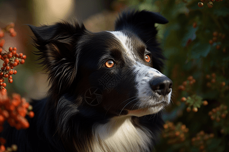 边境牧羊犬注视着远方背景图片