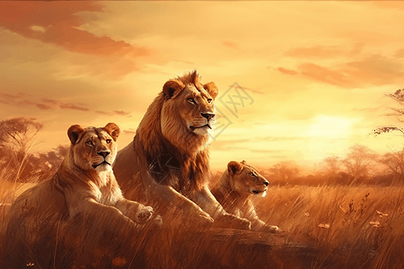 狮子家族在大草原休息图片