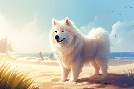 狗狗在沙滩上玩耍图片