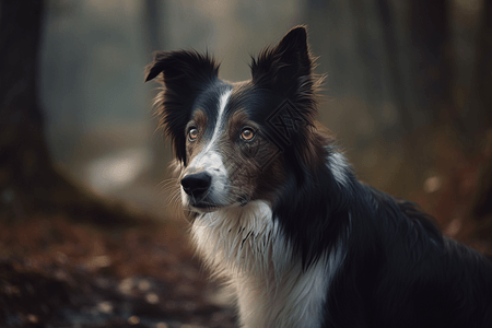 森林中的边境牧羊犬图片