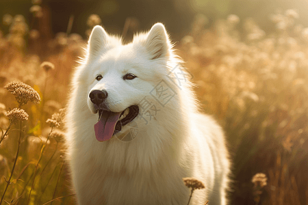 草地上的萨摩耶犬图片