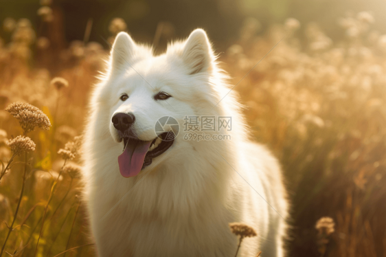 草地上的萨摩耶犬图片