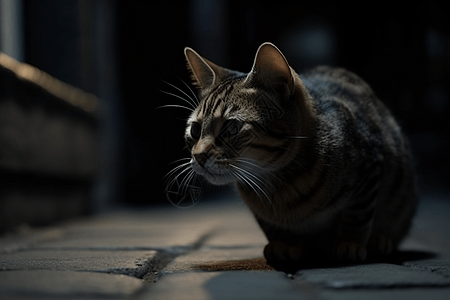 黑暗巷子里的小猫高清图片