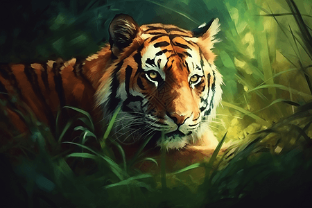 老虎躺在草地上高清图片