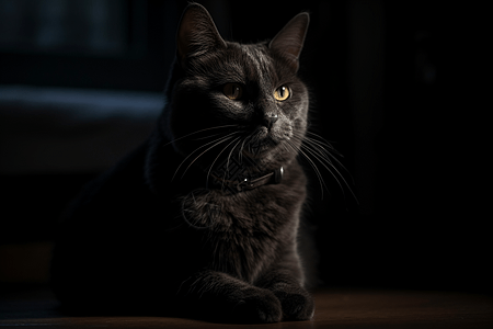 黑暗房间中的猫图片