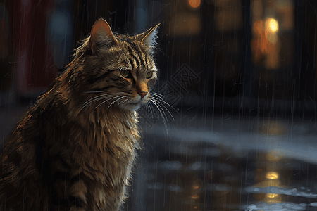 雨中淋雨的猫咪图片