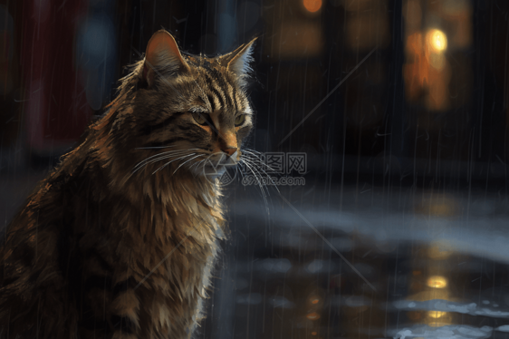 雨中淋雨的猫咪图片