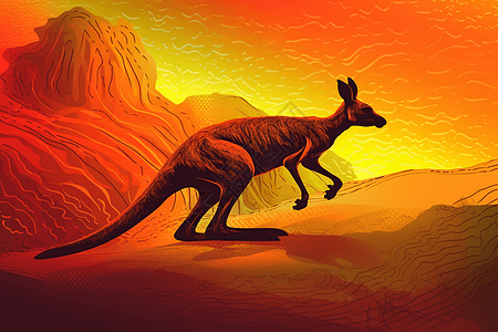 澳大利亚风景澳大利亚内陆的袋鼠插画