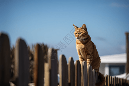 站在栅栏上的猫图片