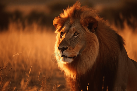 非洲大草原上的狮子。风格: 逼真的温暖照明。，高清背景图片