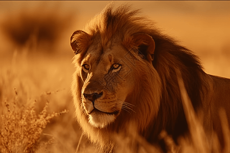 非洲风格非洲大草原上的狮子。风格: 逼真的温暖照明。，高清背景