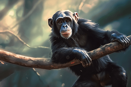 黑猩猩在树枝上图片