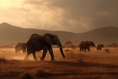 野生大象在草原上图片