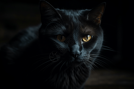 黑暗背景中的猫咪图片