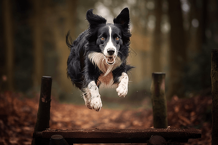 边境牧羊犬跨越了障碍背景图片