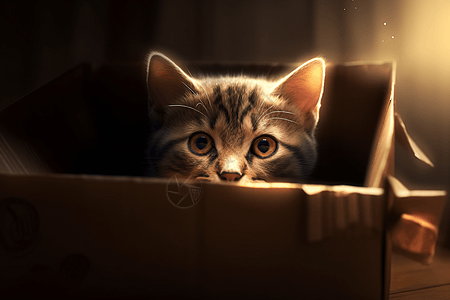 一只猫从盒子里偷看图片