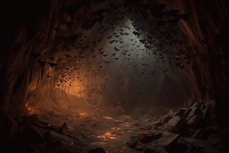 黑暗的洞穴里的蝙蝠图片
