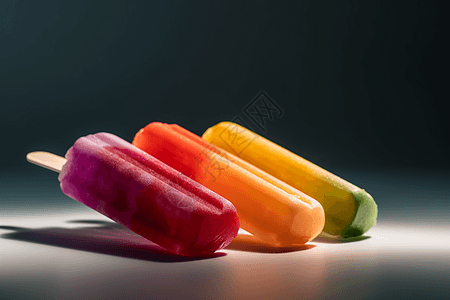 水果冰棍: 特写镜头，简约背景，柔和的灯光，鲜艳的色彩。图片