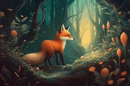 狐狸在森林中图片