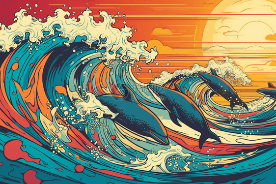 波普艺术的大海插画图片