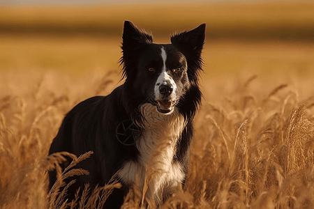 边境牧羊犬在乡村牧场图片