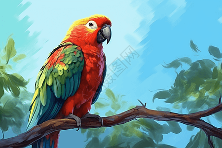 彩色鹦鹉:栖息在热带树枝上背景图片