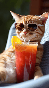 喝果汁的宠物猫图片